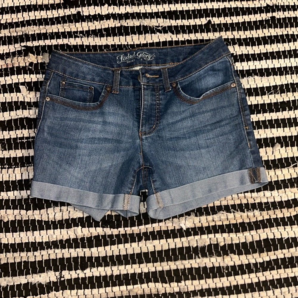 Dark wash denim shorts